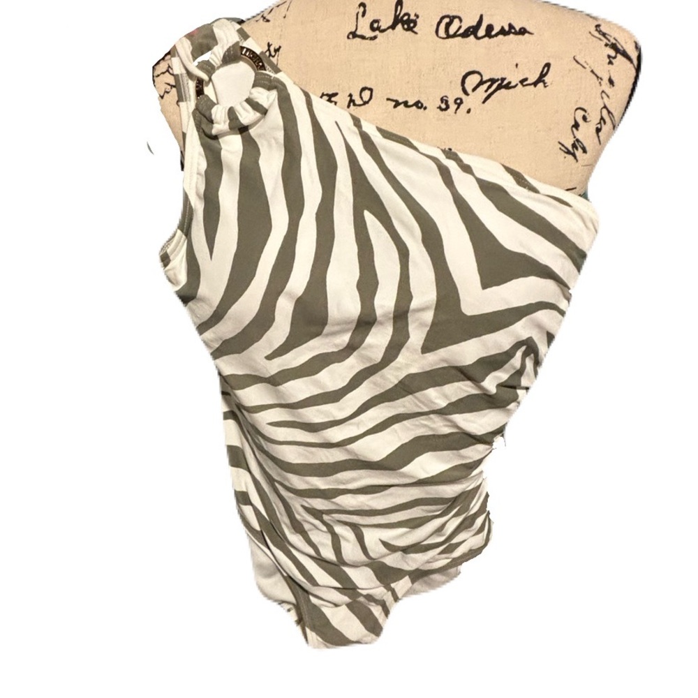 NWOT Michael Kors size 8 one piece swim bathing suit green white zebra print